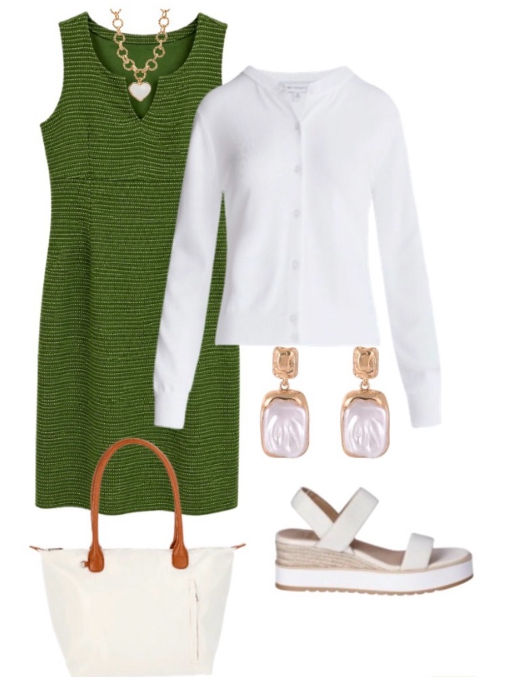 LOFT Vintage Texture Stem Green/White Shift Mini Dress (Modern Size: 8/10 Med) - Picture 9 of 13